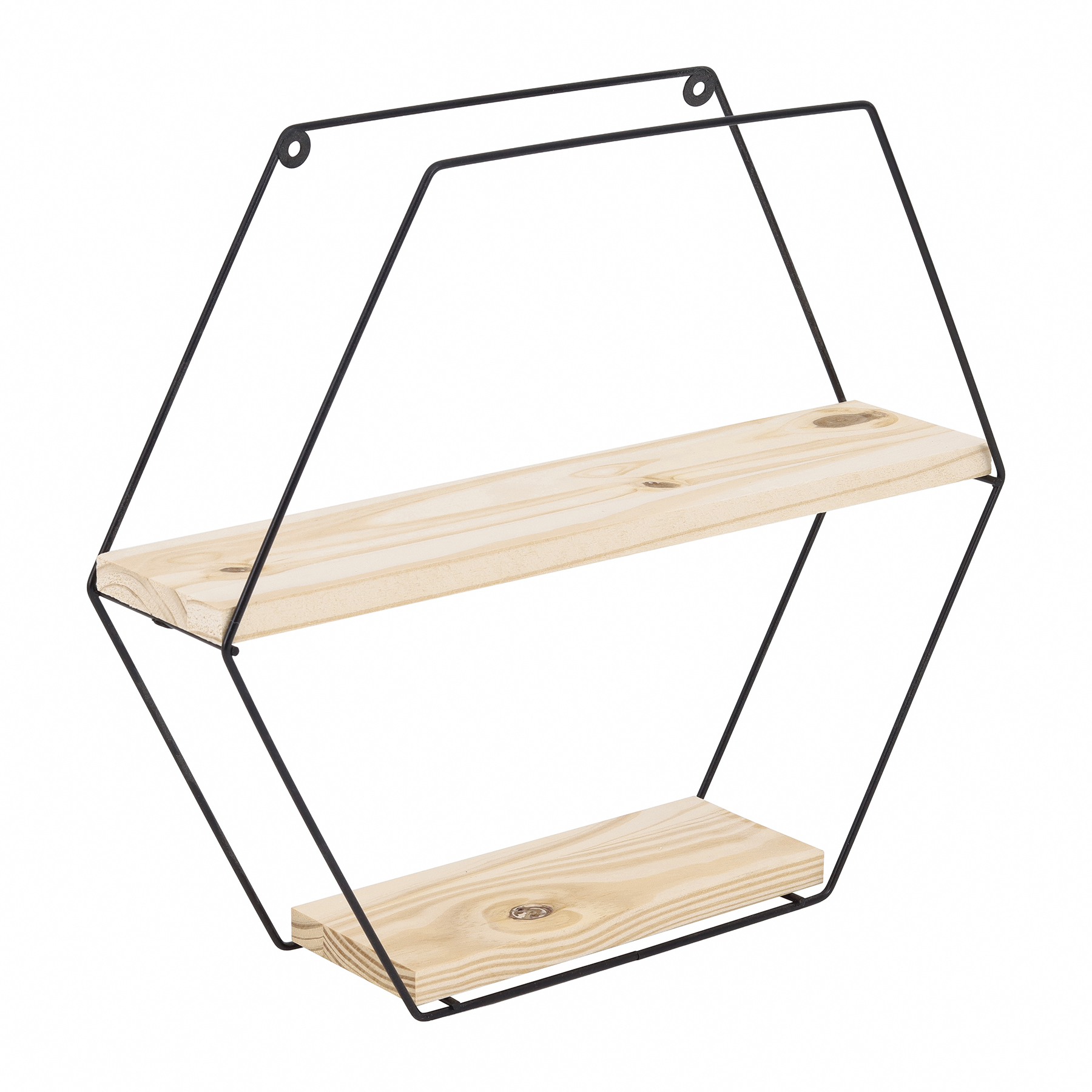 nicho★⑥ Nicho Hexagonal sem Porta 40x45x10cm Natural e Preto Madeira Pinus